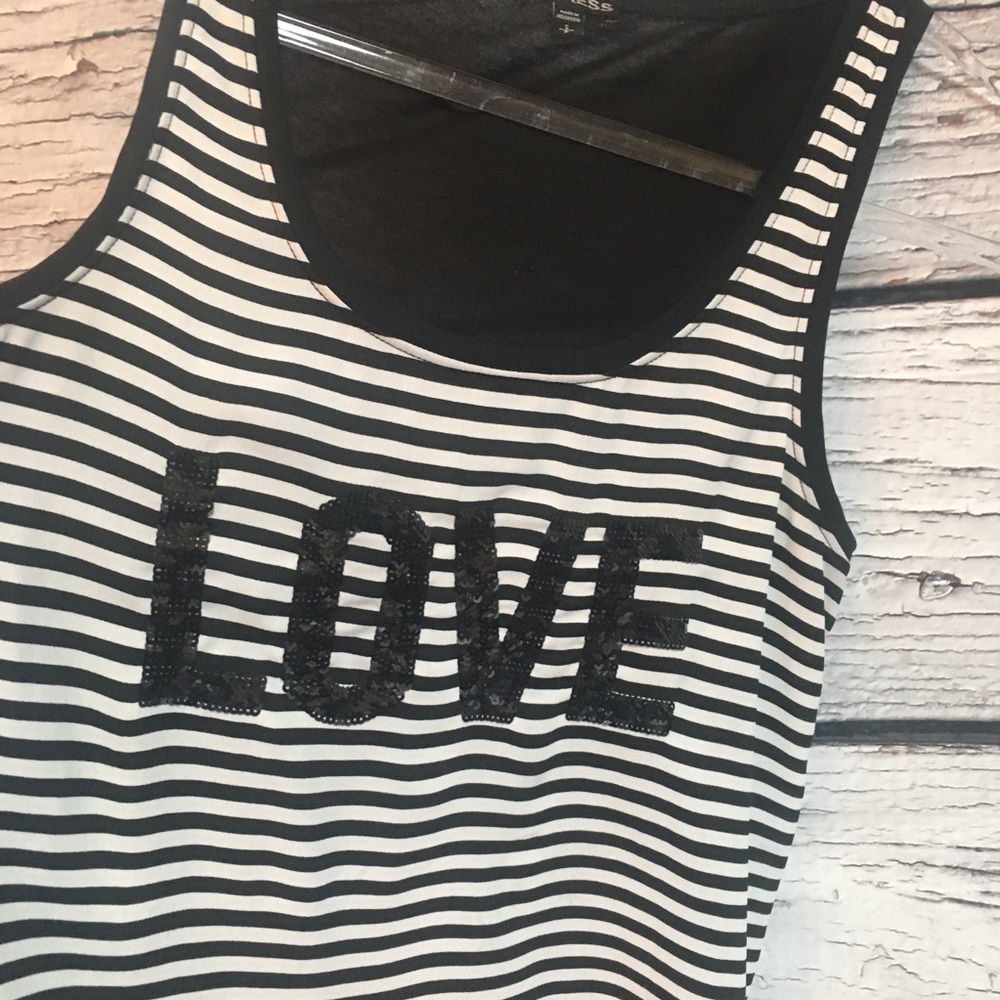 Express “LOVE” Black & White Stripe Tank. Small.